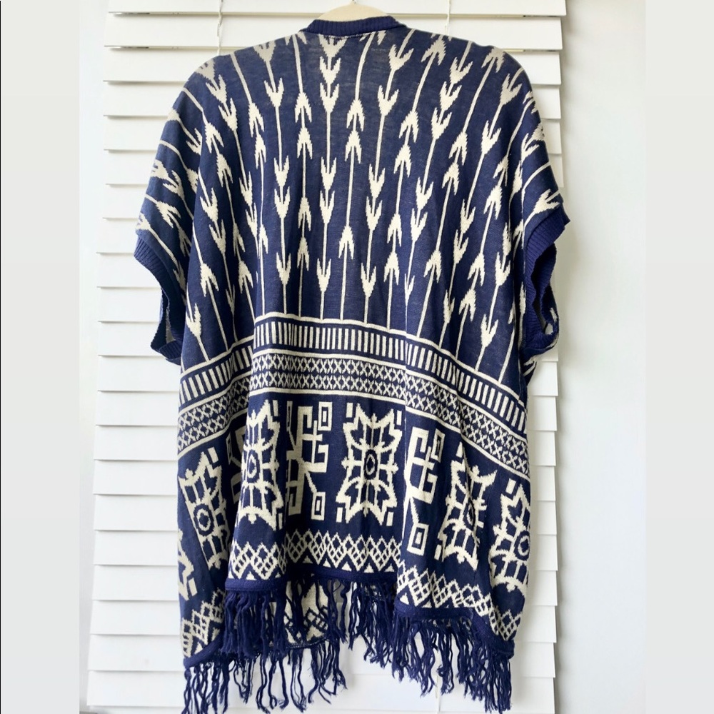 Blue Aztec Print Open Front Knit Kimono Size S - Picture 2 of 6